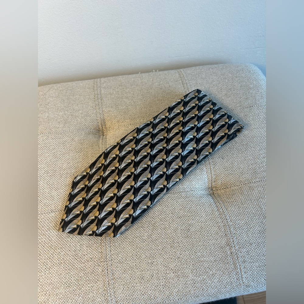 Kolte Italy Mens Tie Navy Silver Textured Geometric 100% Silk Vintage Handmade